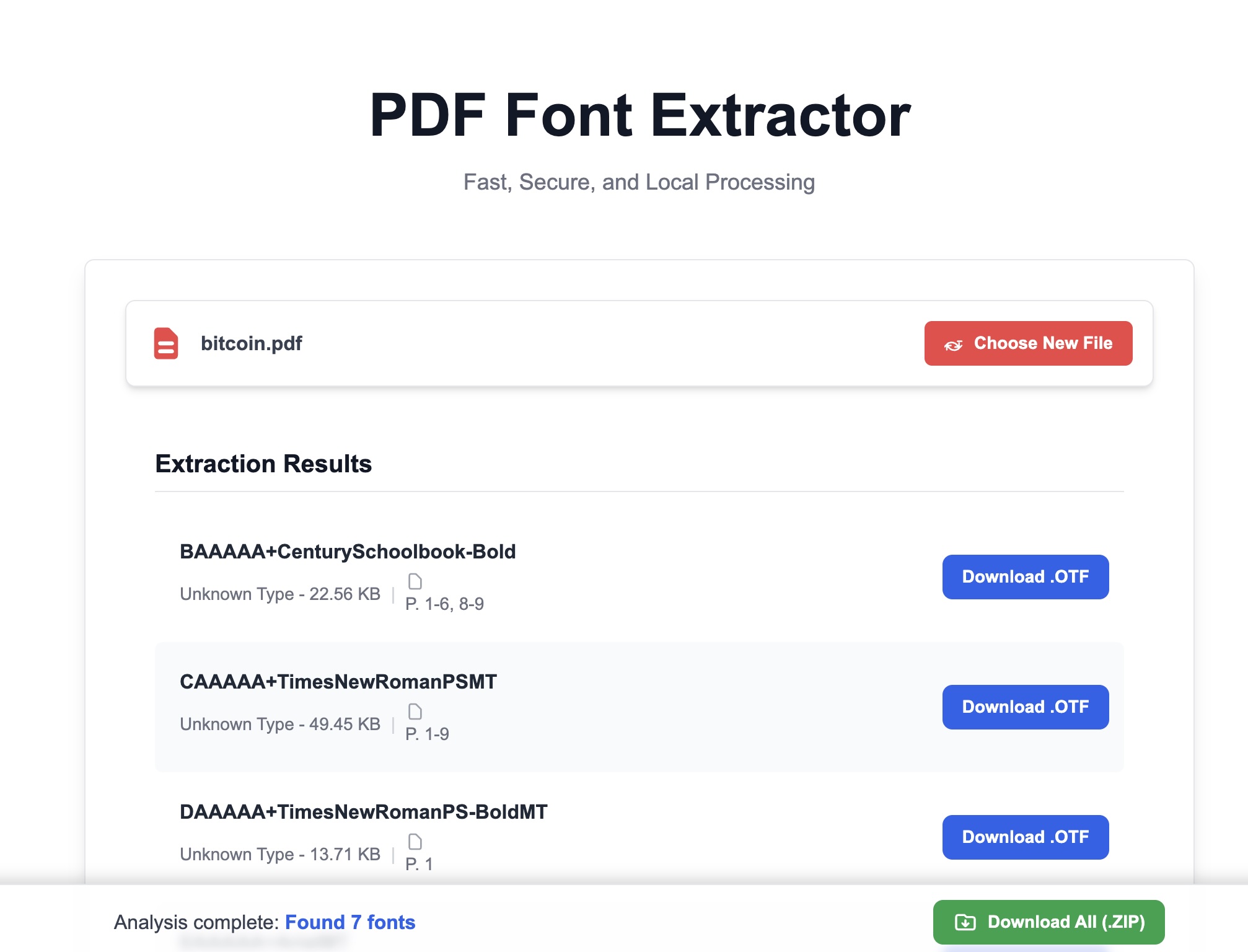 Select PDF for Extract Font
