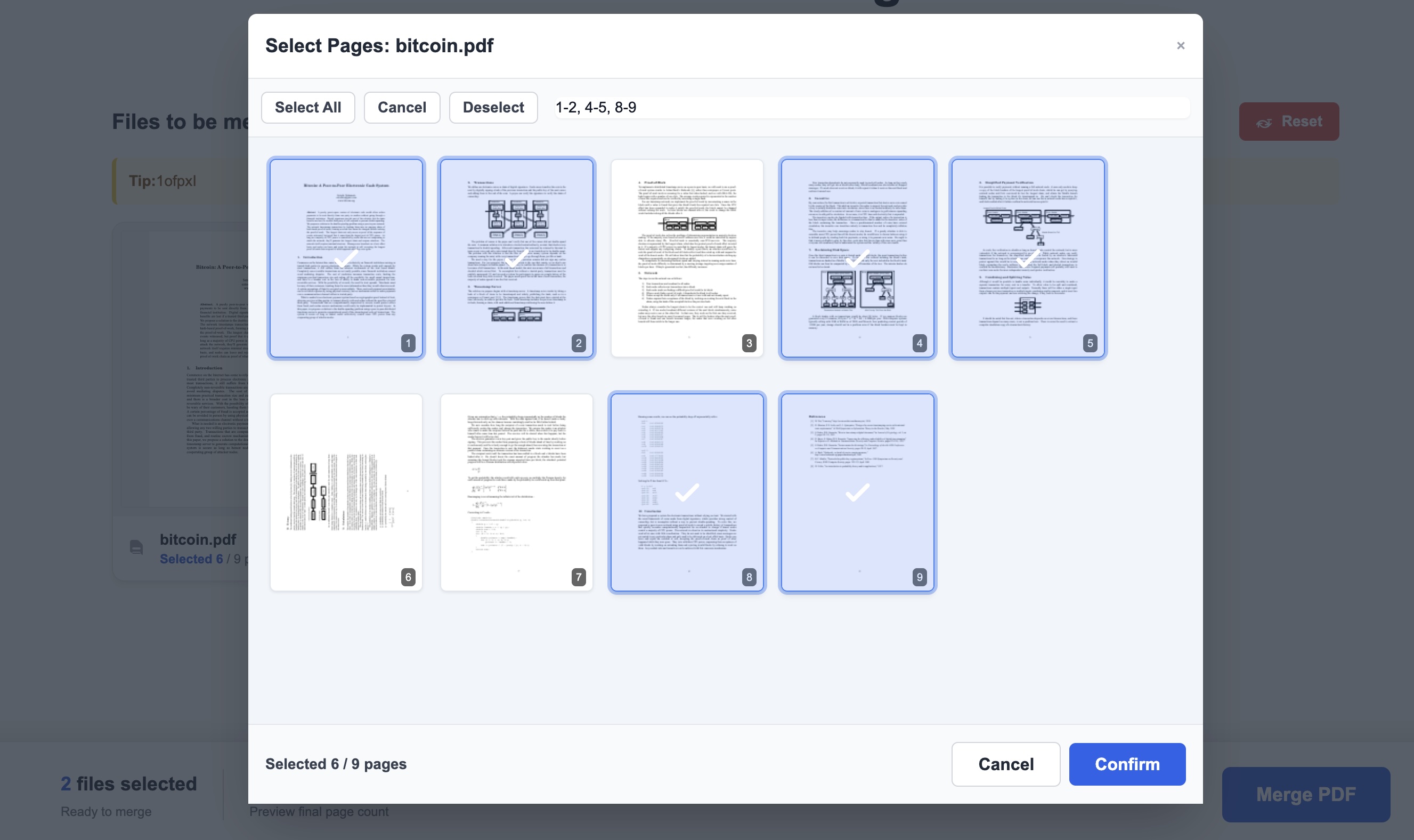 Select PDF Pages for Merge